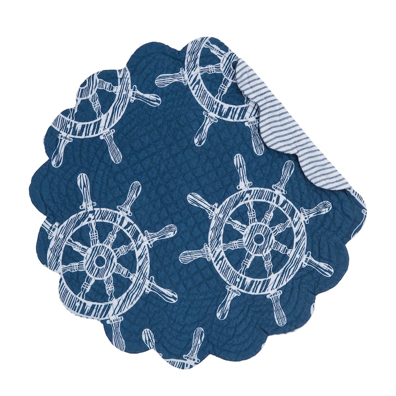 Maritime Cotton Quilted Round Reversible Placemat Set of 6 - Set of 6