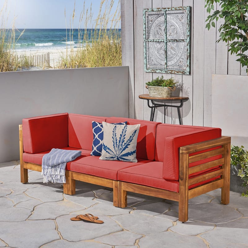 Oana Acacia Wood 3-seat Sectional Sofa with Cushions by Christopher Knight Home