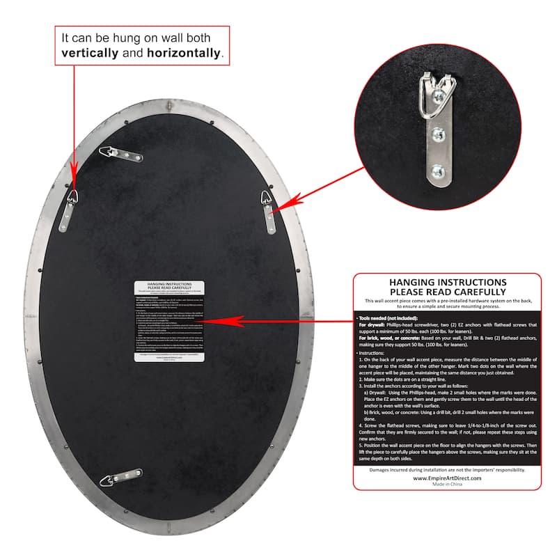Ultra Stainless Steel Oval Wall Mirror- 24"x36"