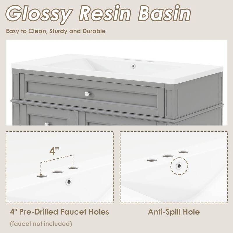 36" Modern Bathroom Vanity with Sink and Medicine Cabinet,2 Soft Closing Doors and 4 Drawers