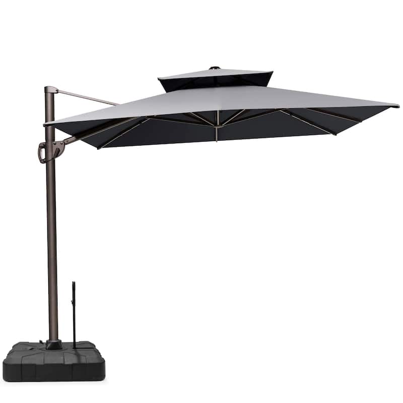 9 ft x 11 ft Outdoor Patio Dual Top Cantilever Offset Umbrella with Rod Base