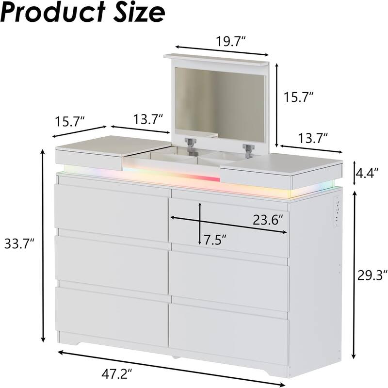 PAKASEPT 6 Drawer Dresser with Plip Top Mirror