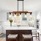 preview thumbnail 22 of 67, Farmhouse Linear Chandelier Rustic Wood Kitchen Island Lighting Dining Room Pendant Light Fixture with Seeded Glass Shade