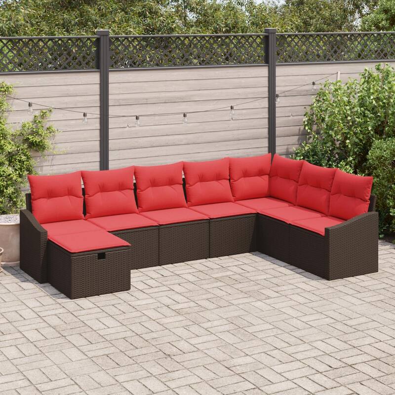 vidaXL 8/9 Garden Sofa Set with Cushions Black/Brown/Grey Poly Rattan - 113.6 x 70.3 x 27.2 - Brown without table