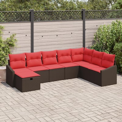 vidaXL 8/9 Garden Sofa Set with Cushions Black/Brown/Grey Poly Rattan - 113.6 x 70.3 x 27.2