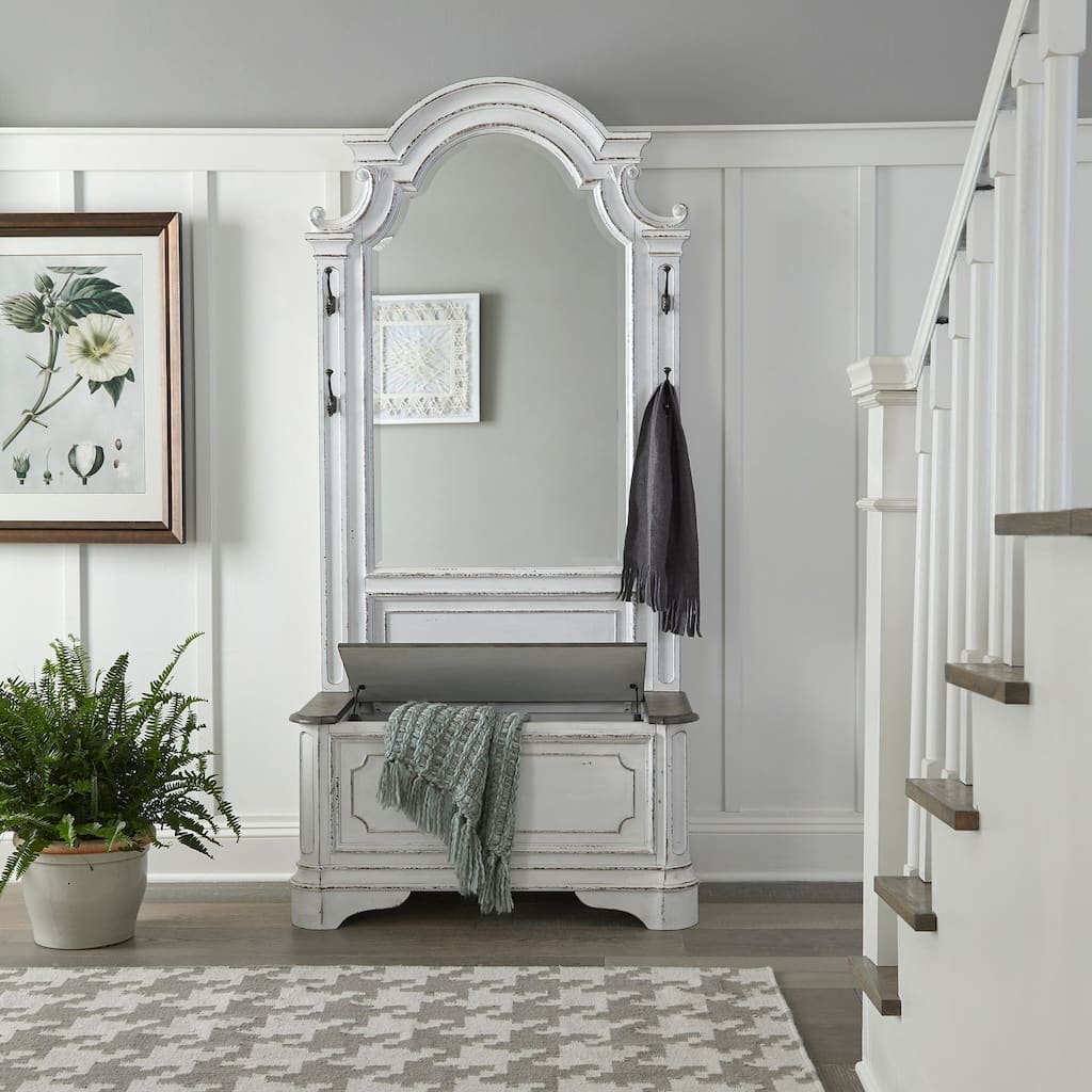 Magnolia Manor Antique White & Weathered Bark 2 Piece Hall Tree Set