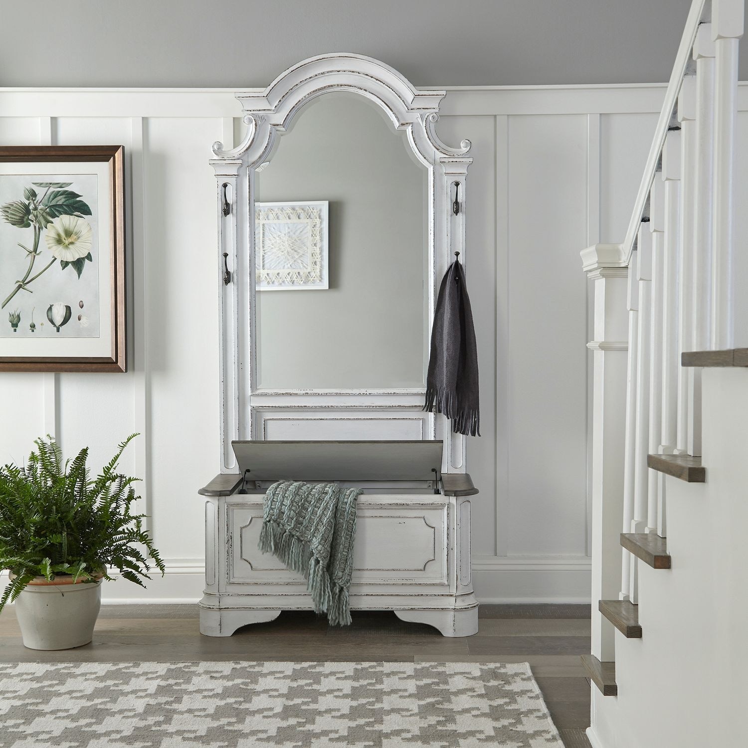 Magnolia Manor 2 Piece Mirrored Hall Tree Set with Lift Top Storage Bench