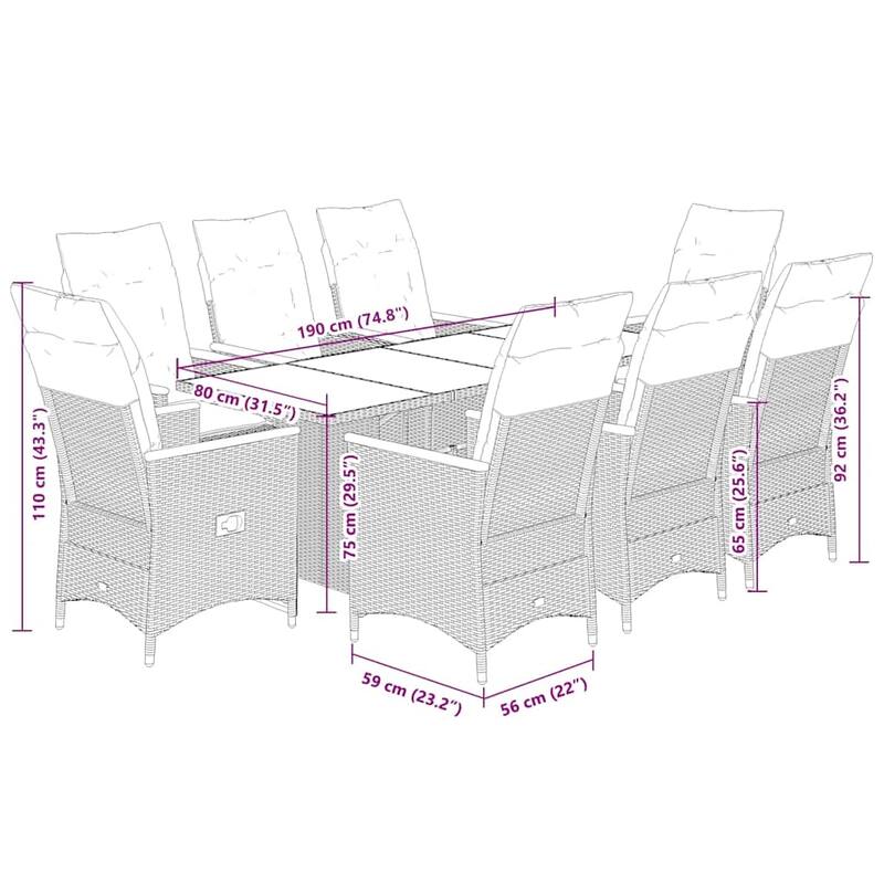 vidaXL Garden Dining Set Black - 23.2 x 22.0 x 36.2 in