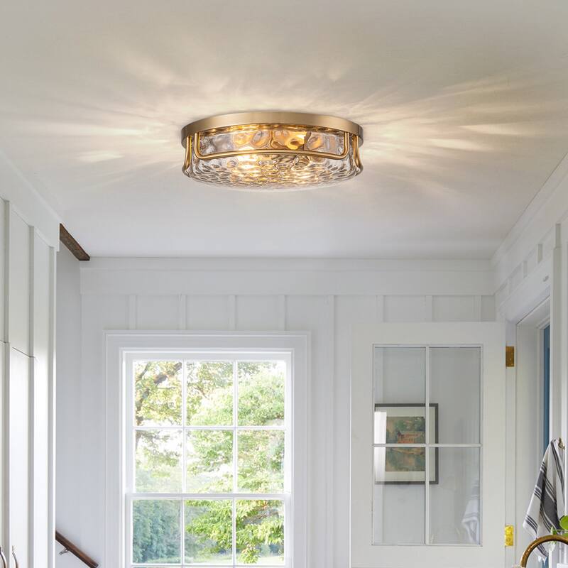 Farmhouse 2-Light Flush Mount Light with Water Ripples Glass