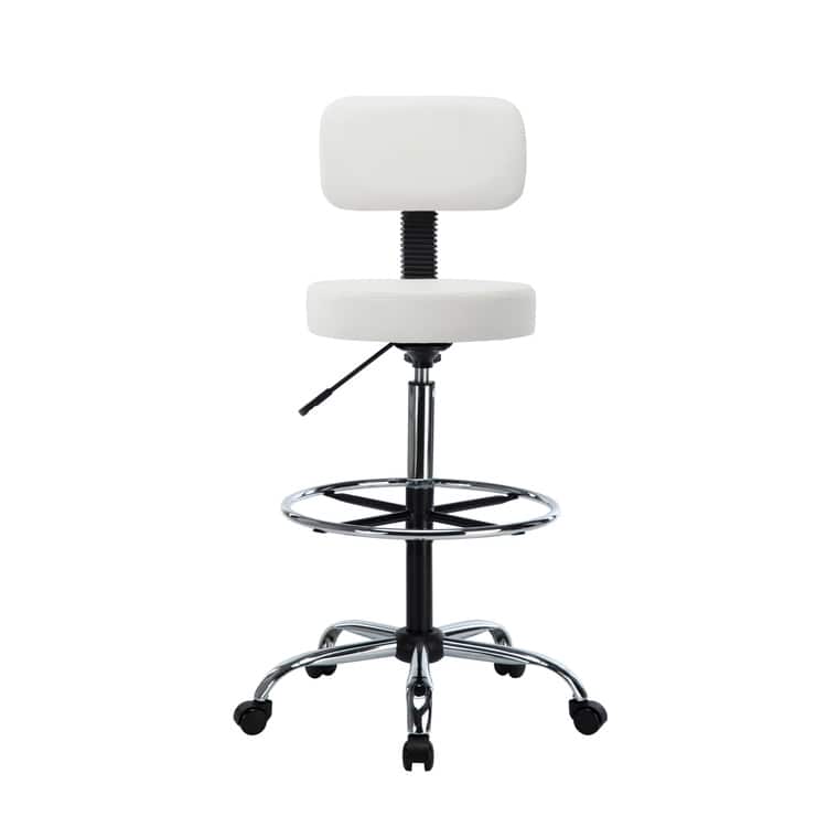 Adjustable Rolling Work Stool with Faux Leather Seat and Foldable Footrest, Versatile Stool for Home Office, Vanity,