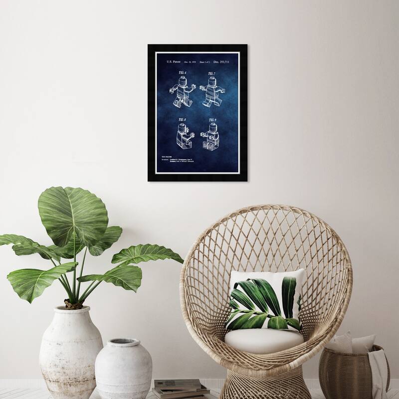 Wynwood Studio 'Lego Toy Figure' Symbols and Objects Blue Wall Art Framed Print - 13 x 19