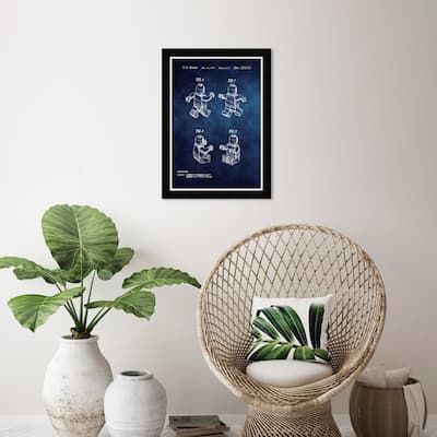 Wynwood Studio 'Lego Toy Figure' Symbols and Objects Blue Wall Art Framed Print