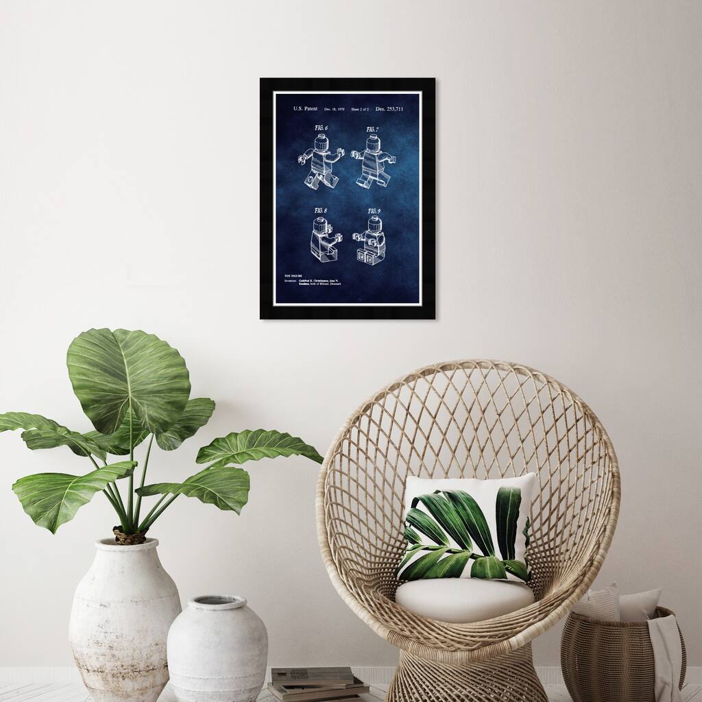 Wynwood Studio 'Lego Toy Figure' Symbols and Objects Blue Wall Art Framed Print
