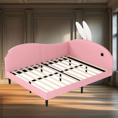 Full Size Upholstered Rabbit-Shape Daybed with Cute Rabbit Ear Headboard, Cozy Sofa and Bed for Kids, Teens, and Living Rooms