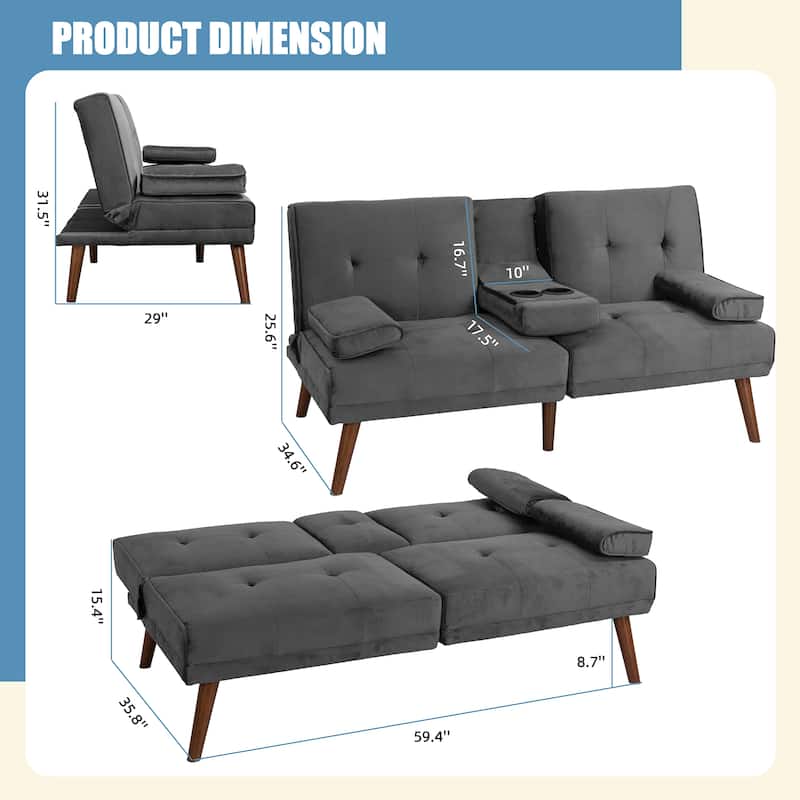 Futzca 60" Small Loveseat, 3 in 1 Cute Convertible Sofa Bed