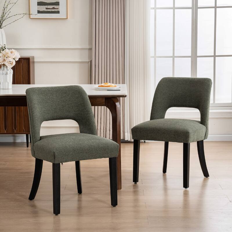 Set of 2/4/6 Modern Fabric Upholstered Dining Room Chair Kitchen Chairs with Wood legs - Set of 2 - Green