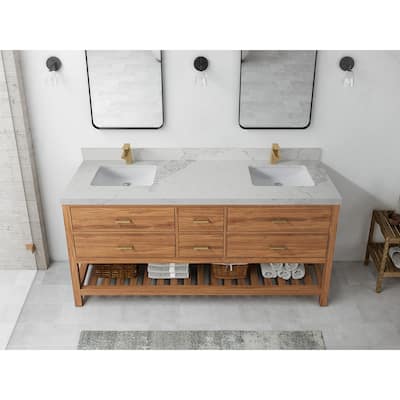 Willow Collections 72 in. W x 22 in. D Parker Solid Teak Double Sink Bathroom Vanity with Countertop