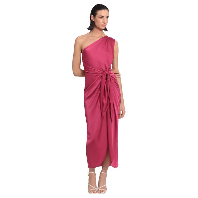 Donna Morgan One Shoulder Tie Waisted Draped Dress