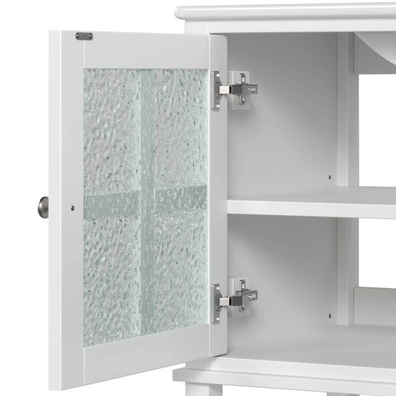 36" Storage Cabinet for Bathroom Vanity with Sink, Textured Glass Doors, Open Shelf, Silver Metal Knobs and Adjustable Shelf