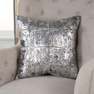 Rizzy Home Silver, Gold and Charcoal Hand-beaded Abstract Throw Pillow