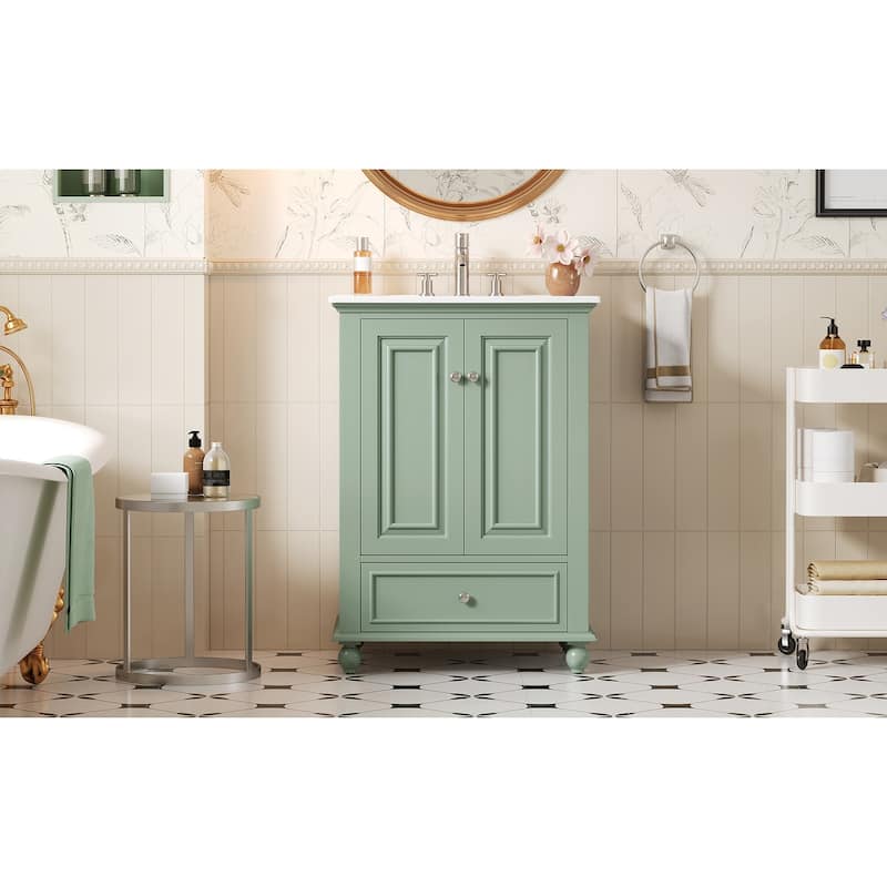24"Bathroom Vanity with Ceramic Sink, Storage Cabinet with Soft Closing Doors, Bathroom Cabinet with Drawer and Drawer Dividers