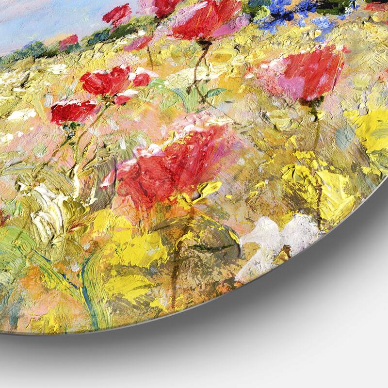 Designart 'Painted Poppies on Summer Meadow' Landscape Wall Metal Wall Art