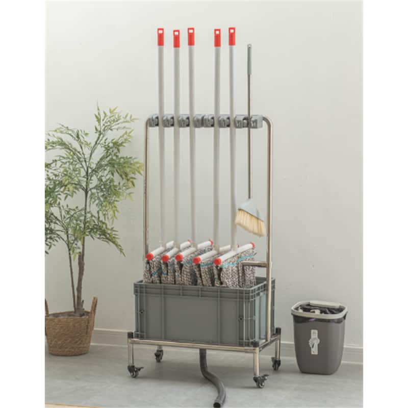 Morden Movable Mop Rack Cleaning Tool Cart with Mobile Universal Wheels - Grey