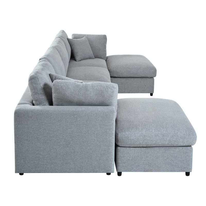 U-Shaped 6-Piece Sectional Sofa with Movable Ottomans Modular Design Soft Chenille Fabric for Versatile Seating
