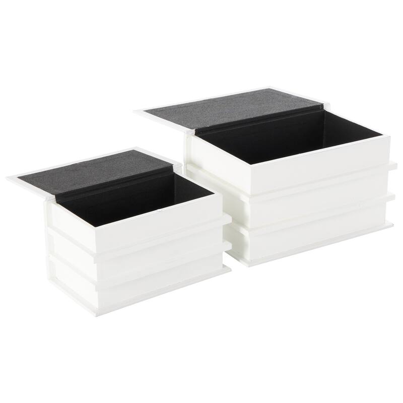 White or Black Canvas Faux Storage Book Box with Gold or White Enjoy, Every, Moment Text (Set of 2)