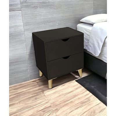 HomeRoots 24" Black Two Drawer Faux Wood Nightstand