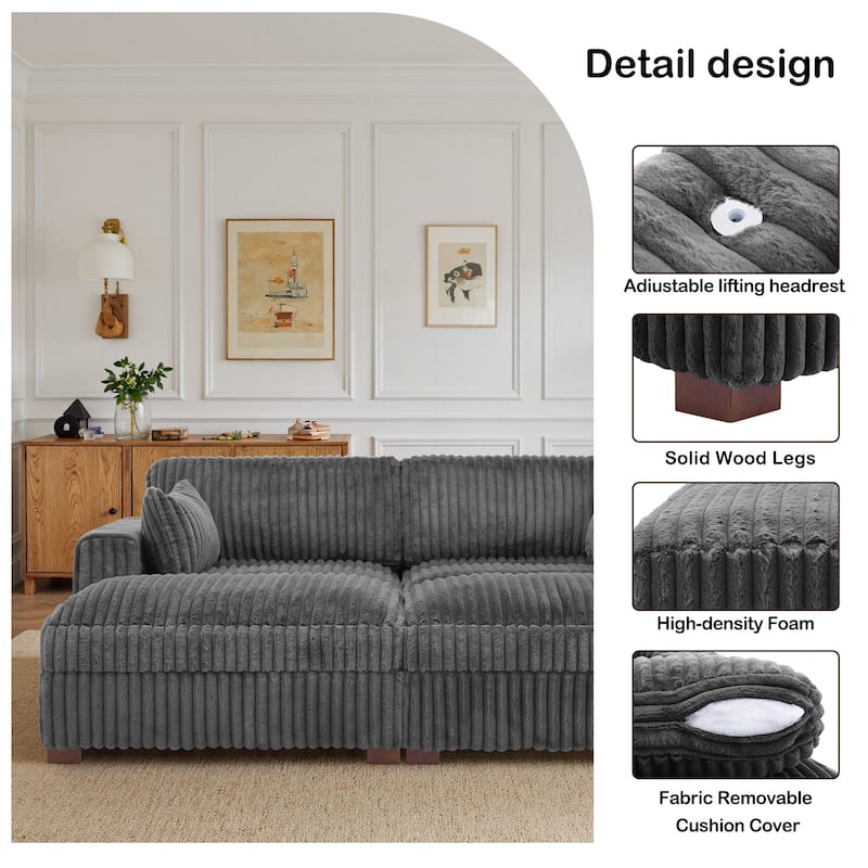82" W Plush Corduroy Modular Sectional Sofa Chaise Lounge