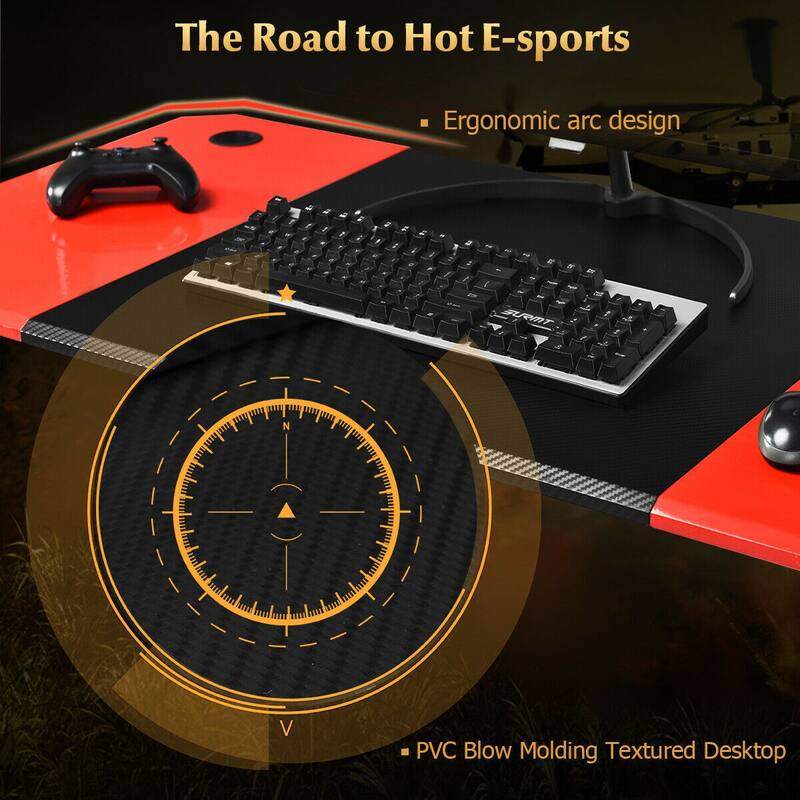 Gymax 47 inch Gaming Desk Z Shape Computer Desk w/ Storage for Cup