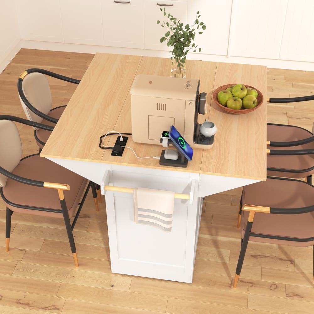 Ginia MDF Rolling Kitchen Island with 3 Drawers and Power Outlet(55.7-in x34-in x37-in)