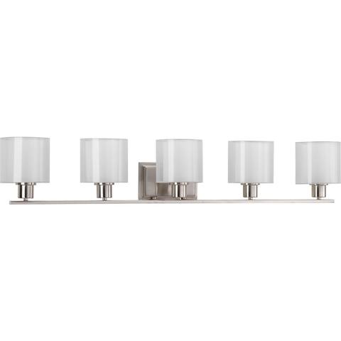 Invite Collection 5-Light Brushed Nickel White Shade New Traditional Bath Vanity Light