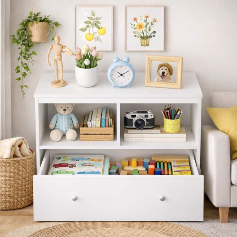 Kids Toy Storage Organizer with Large Drawer - Low Bookshelf for Children