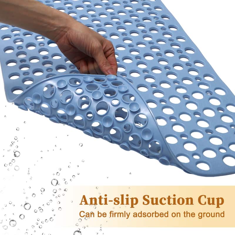 Nonslip Bathtub Mat, Bathtub Shower Mat, Bath Mat with Drain Hole and Suction Cups - Blue