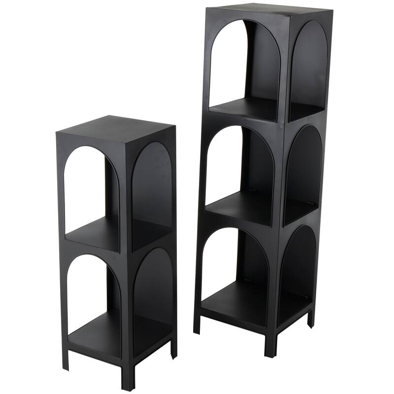 Black Metal 2 and 3 Shelf Shelving Unit with Arched Openings (Set of 2)