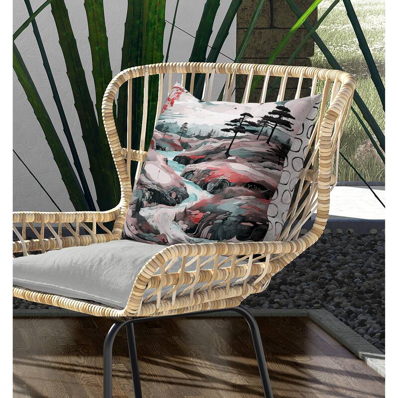 Mountain Vista Indoor/Outdoor Reversible Throw Pillow Pink and Green
