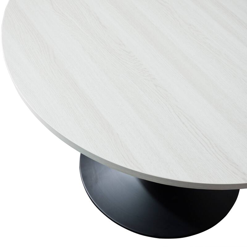 LeisureMod Verve 27" Round Coffee Table with MDF Wood TableTop and Black Steel Base for Living & Bedroom