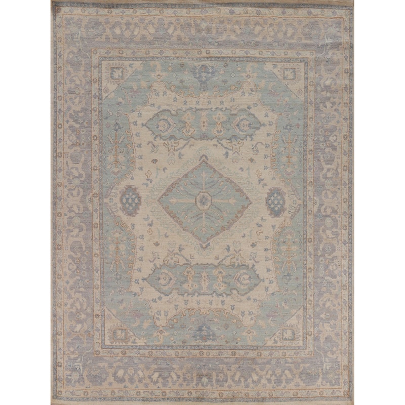 Hand Knotted Oriental 100% Wool Carpet Transitional Floral Beige & Ivories Oushak Area Rug - 9' 9'' X 8' 4''