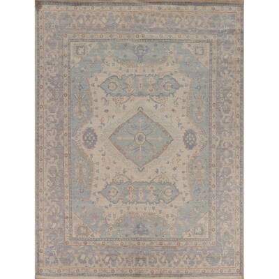 Hand Knotted Oriental 100% Wool Carpet Transitional Floral Beige & Ivories Oushak Area Rug - 9' 9'' X 8' 4''