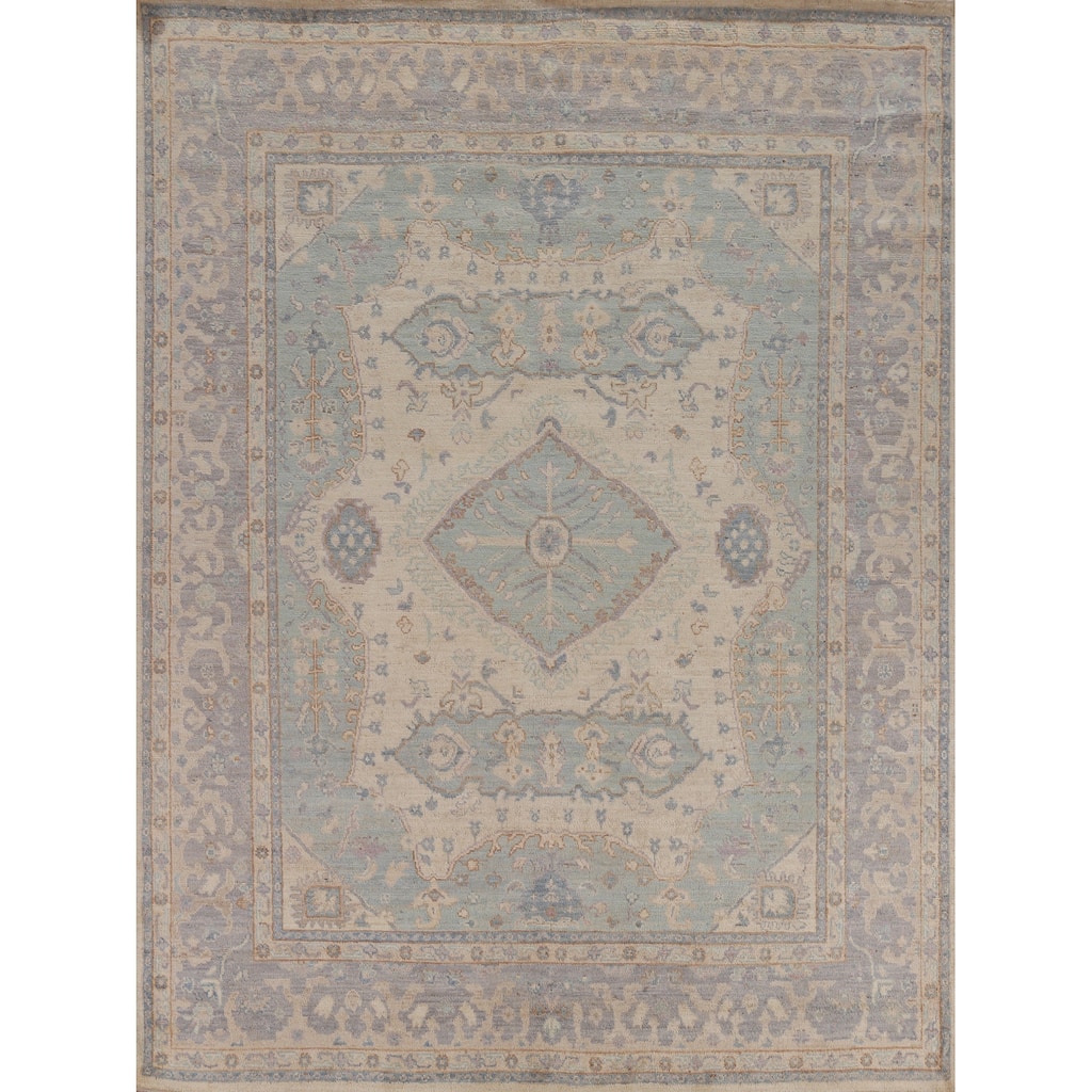 Hand Knotted Oriental 100% Wool Carpet Transitional Floral Beige & Ivories Oushak Area Rug - 9' 9'' X 8' 4''
