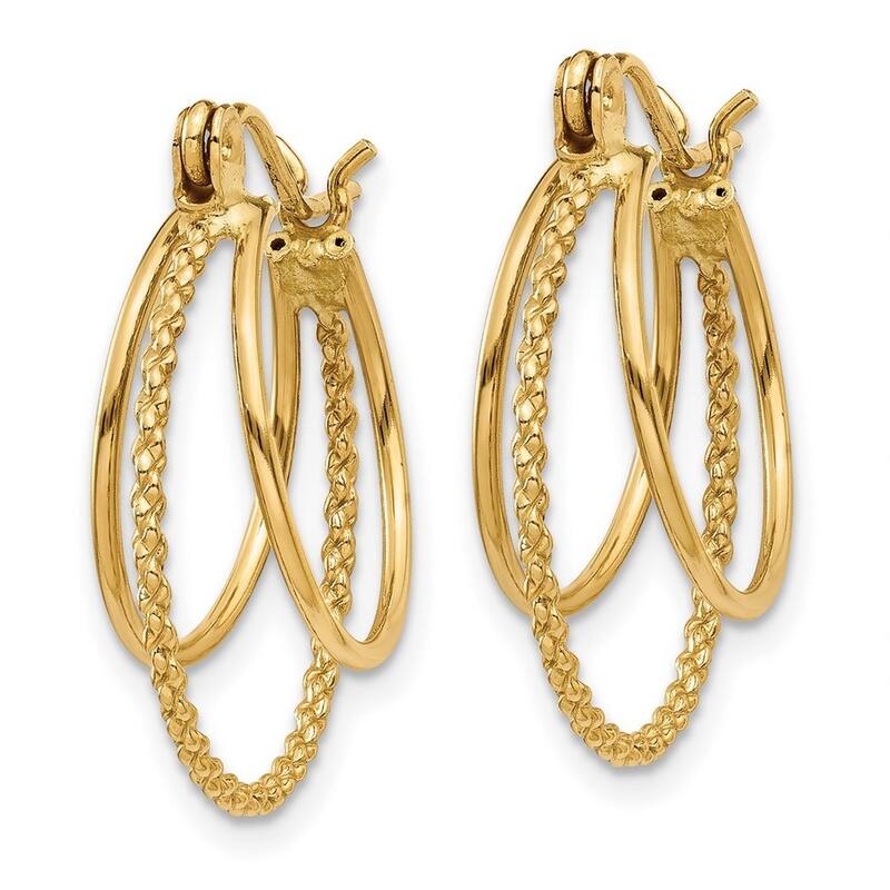 Curata 14k Yellow Gold 18x8mm Textured Circle Hoop Earrings