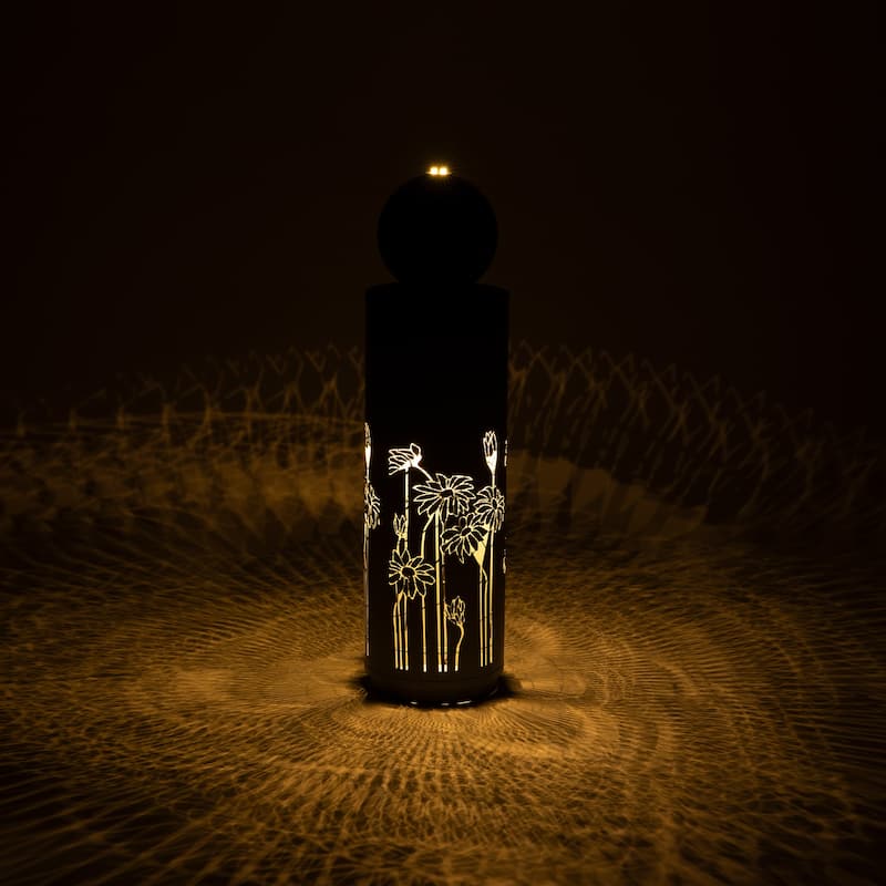 Christopher Knight Home - Modern 34.25"H Metal Sphere-Top Outdoor Water Fountain with LED Lights & Cutout Design