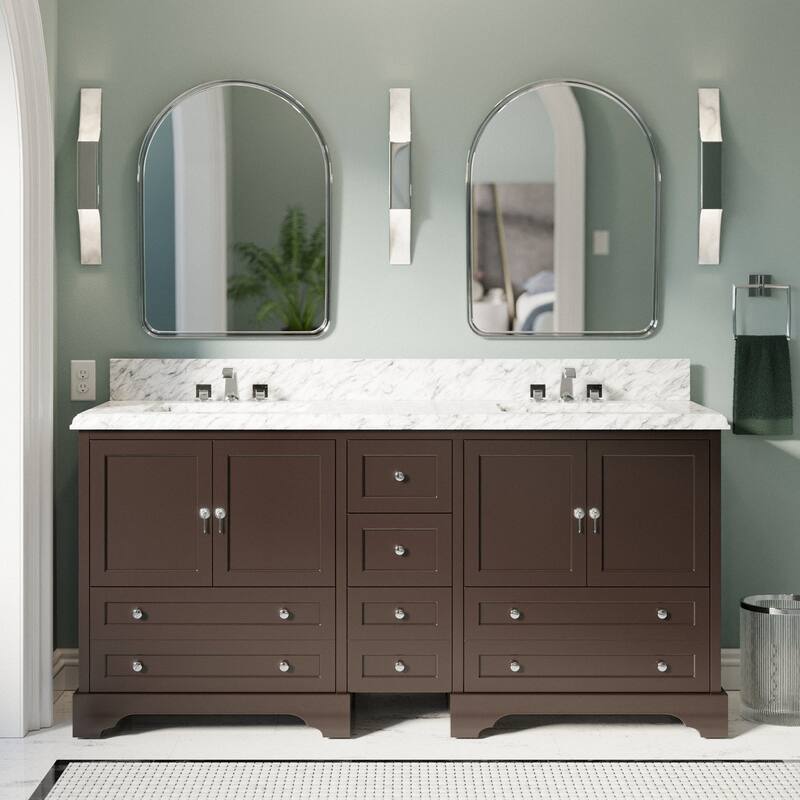 KitchenBathCollection Madison 72" Double Bathroom Vanity with Carrara Marble Top
