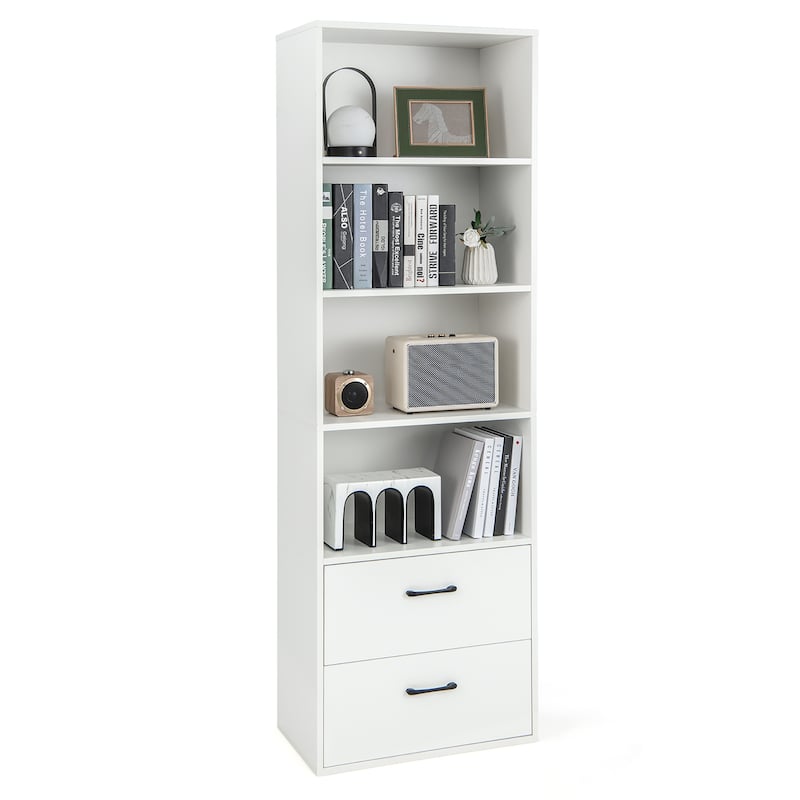 Costway 6-Tier Tall Bookshelf Freestanding Modern Bookcase Black - White
