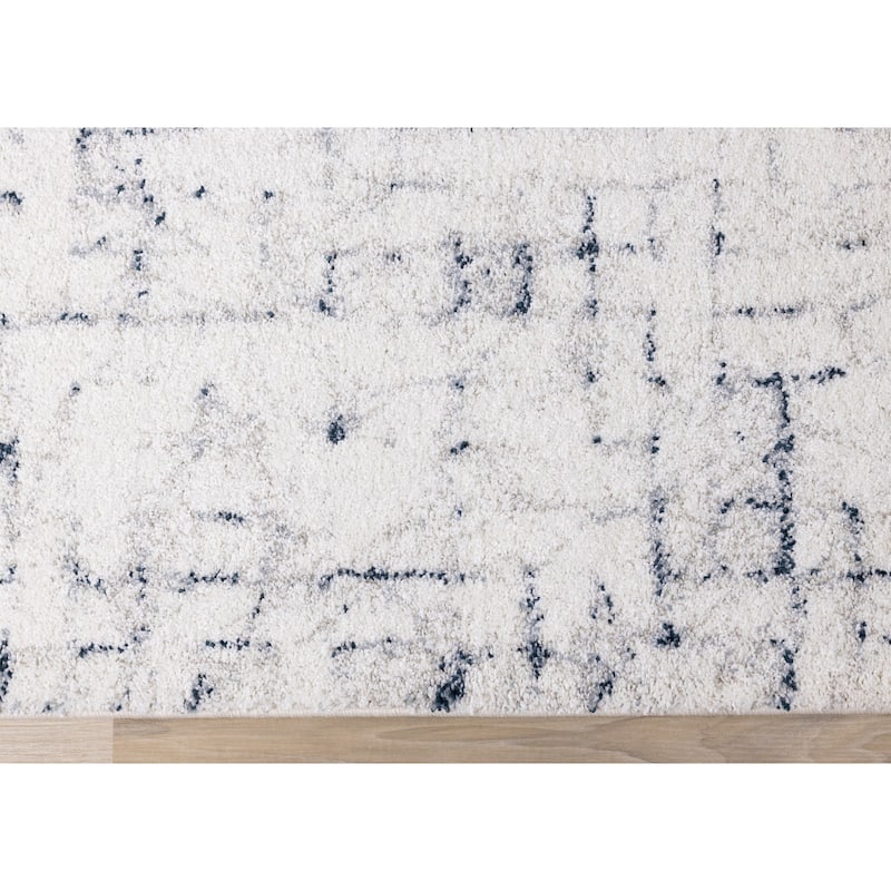 Soft Collection - Cream/Blue Soft Grid Rug - 2'0" x 3'7"