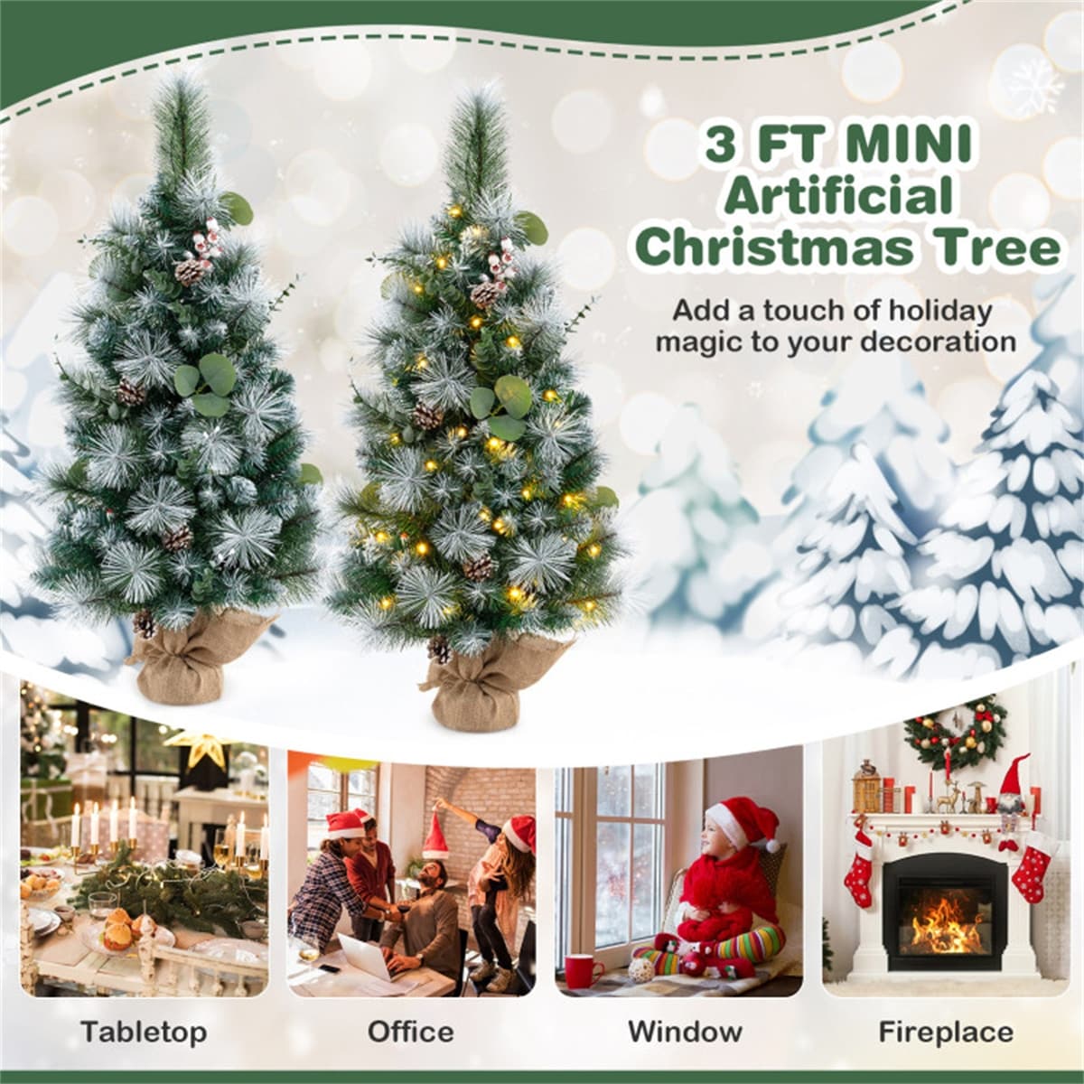 3 FT Pre-Lit Artificial Christmas Tree with LED Lights, Berry and Pine Cone  Decoration for Home and Office - 18undefined x 36undefined Inch - Bed Bath  \u0026 Beyond - 42201837, image size:1200x1200