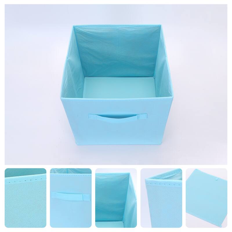 Fabric Storage Cube with Handle, Storage Bin for Shelves Closet, Collapsible Storage Basket for Organizing Clothes Books - Light Blue - 11*10.5*10.5in