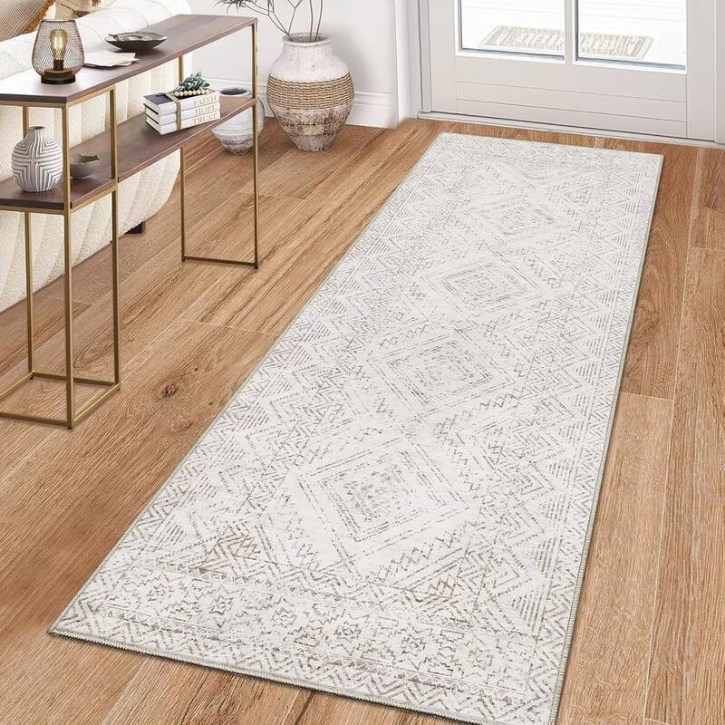 Vintage Geometric Living Room Rug Washable Indoor Bedroom Rugs Non Slip Low Pile Area Rug